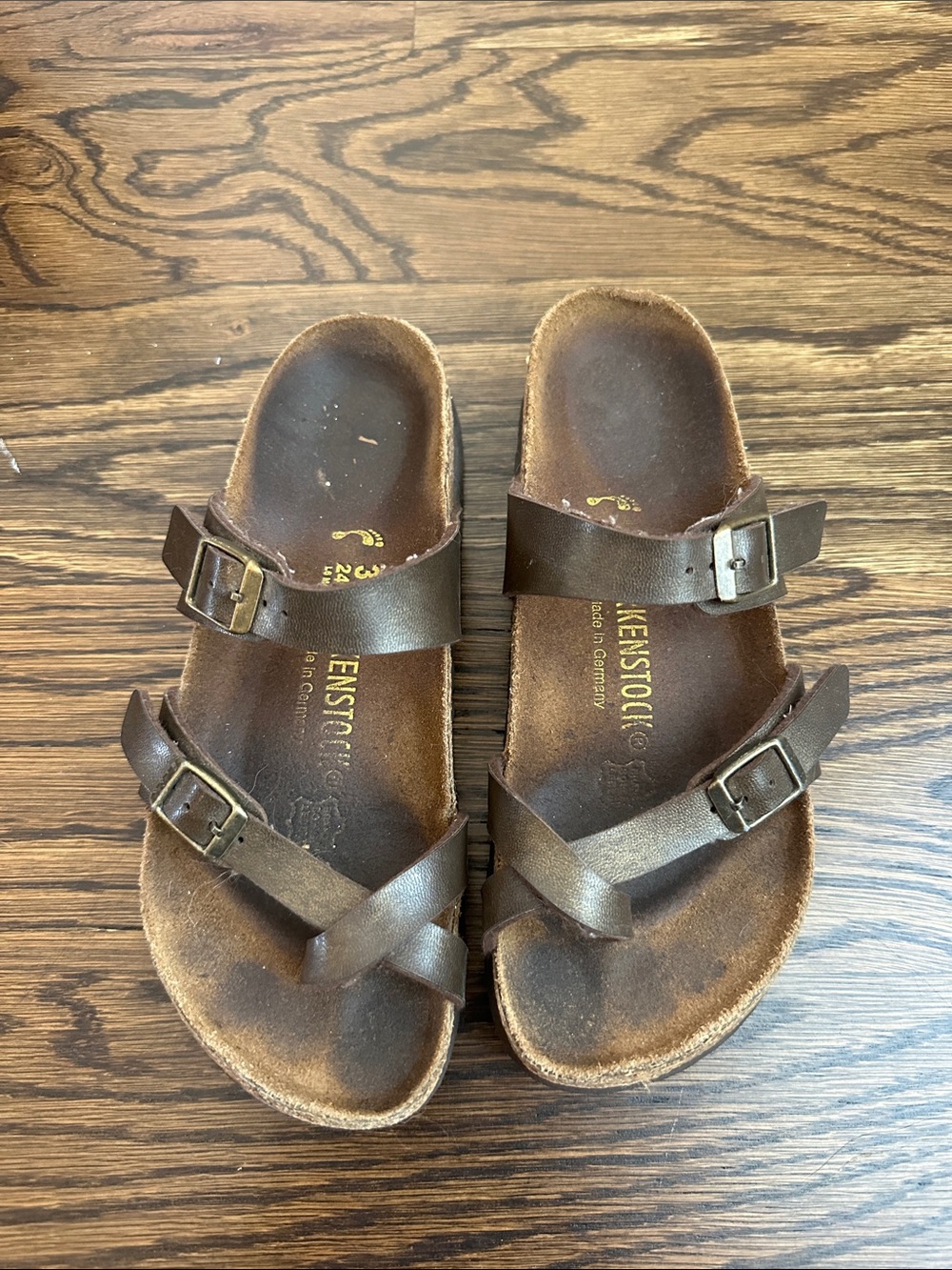 Birkenstock Brown Leather Cross-Strap Slide Sandals
